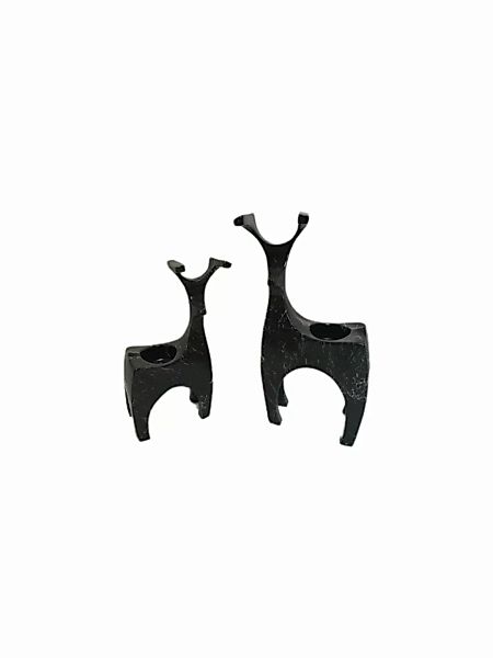Skulptur Hirsch 2er Set Kerzenständer Schwarz Marmoroptik günstig online kaufen