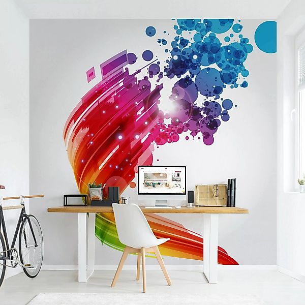 Bilderwelten Mustertapete Rainbow Wave and Bubbles bunt Gr. 192 x 192 günstig online kaufen