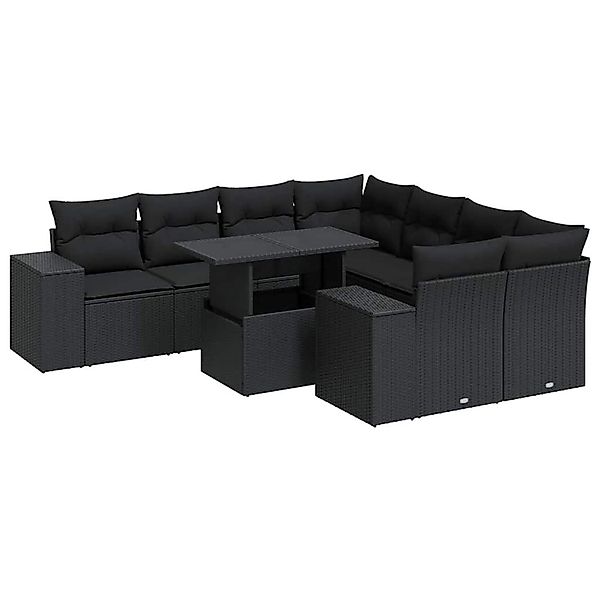 vidaXL 9-Tlg Garten-Sofagarnitur mit Kissen Schwarz Poly Rattan 3326766 günstig online kaufen