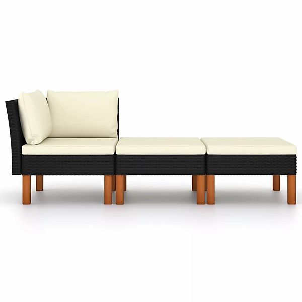 3-tlg. Garten-lounge-set Poly Rattan Und Eukalyptus Massivholz günstig online kaufen