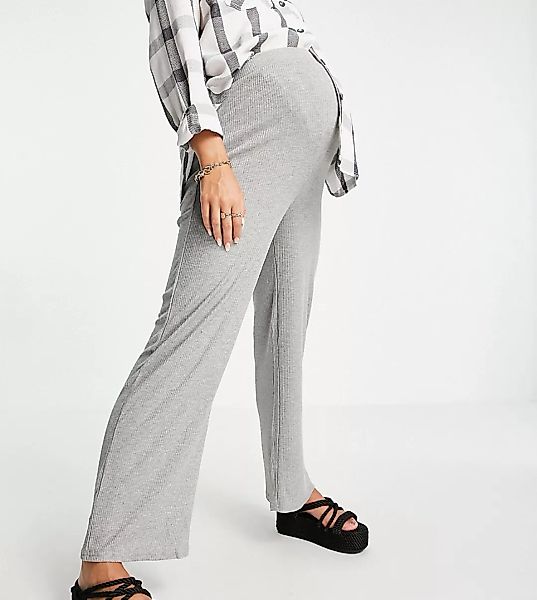 New Look Maternity – Lounge-Hose mit Wickeldesign und weitem Bein in Mittel günstig online kaufen