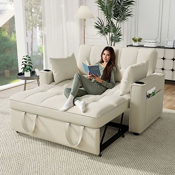 Ulife Schlafsofa mit Bettfunktion mit Getränkehalter und Kissen, klappbar, günstig online kaufen