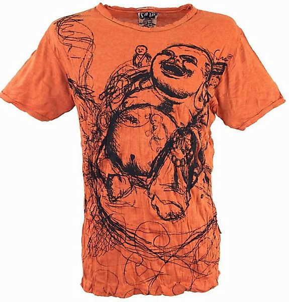 Guru-Shop T-Shirt Sure Herren T-Shirt Happy Buddha - rostorange Goa Style, günstig online kaufen