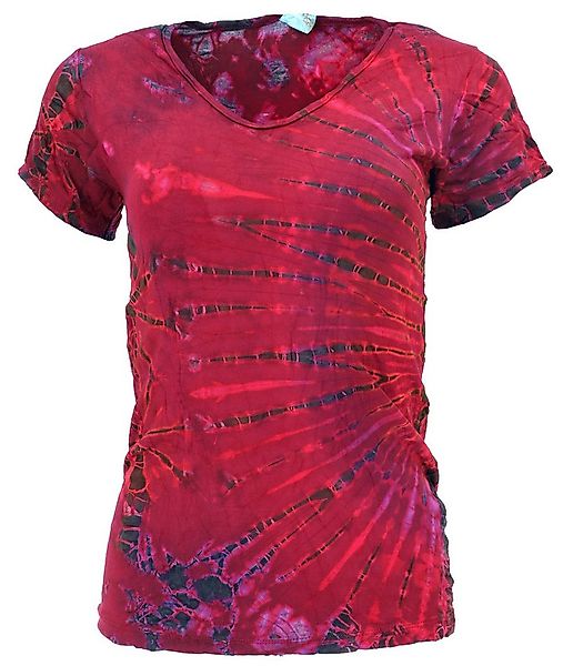Guru-Shop T-Shirt Batik Hippie T-Shirt mit V-Auschnitt - pink Festival, Eth günstig online kaufen