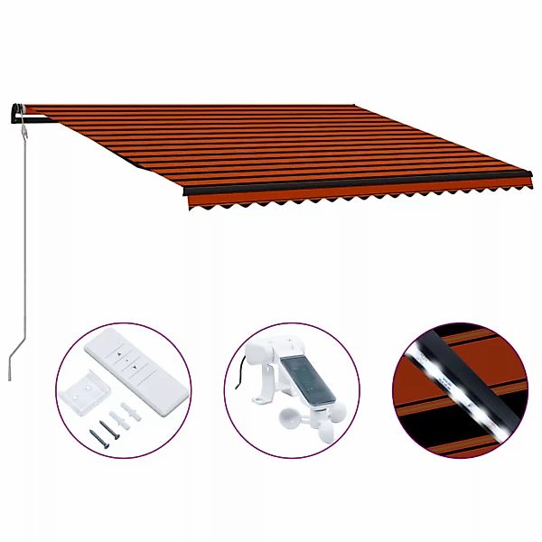 Einziehbare Markise Mit Windsensor & Led 500x300cm Orange Braun günstig online kaufen