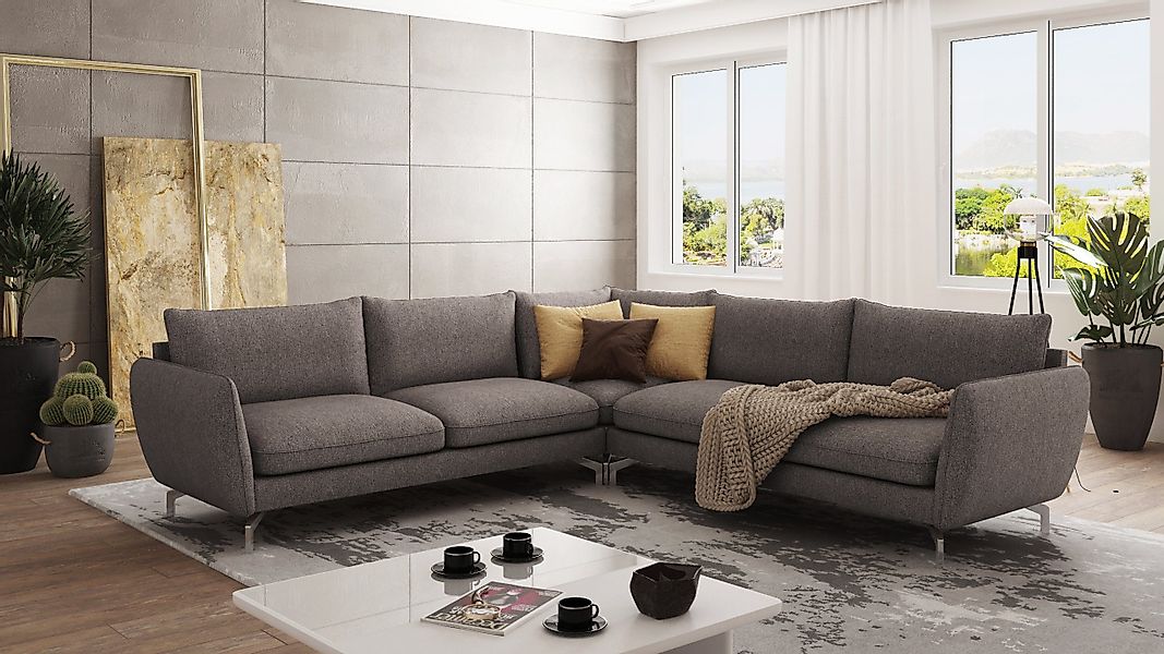 S-Style Möbel Ecksofa Benita mit Silber Metall Füßen, Ottomane links oder r günstig online kaufen