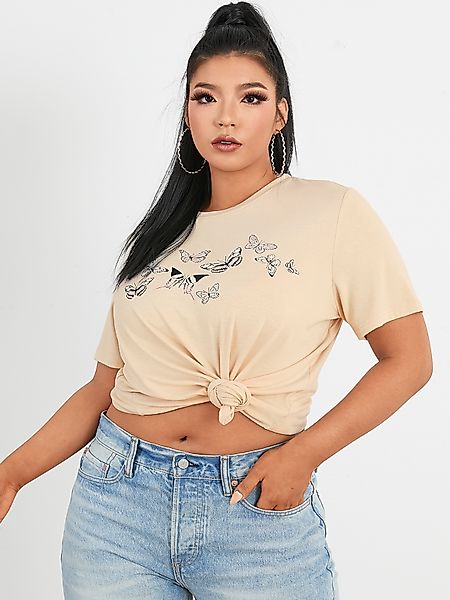 YOINS Plus Größe Rundhalsausschnitt Schmetterling Grafik Kurzarm T-Shirt günstig online kaufen