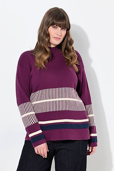 Ulla Popken Strickpullover Pullover Streifen Stehkragen günstig online kaufen