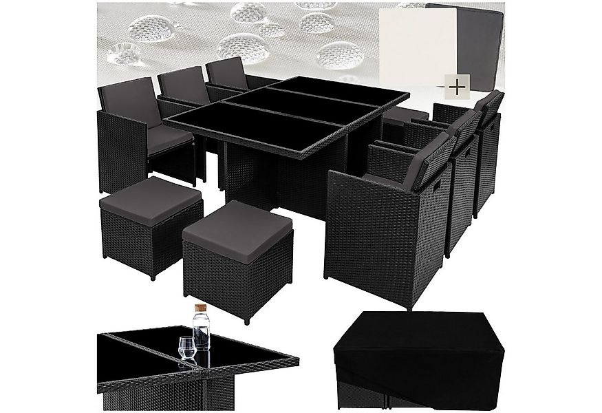 tectake Sitzgruppe Rattan Sitzgruppe, (Set., 12-tlg), Umklappbare Rückenleh günstig online kaufen
