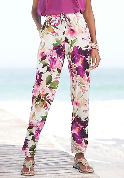 Beachtime Jerseyhose, mit Blumendruck und elastischem Bund, Sommerhose, Str günstig online kaufen
