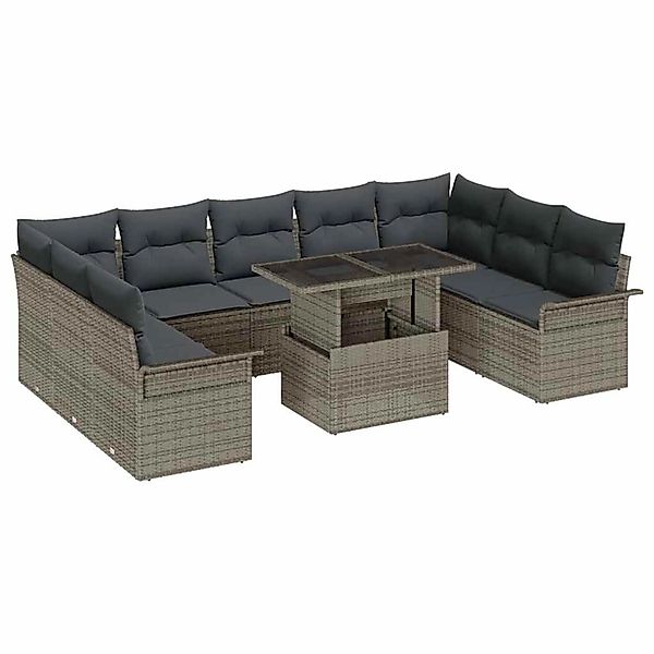 vidaXL Garten-Sofa-Set mit Kissen 10-Tlg Grau Poly Rattan 3348345 günstig online kaufen