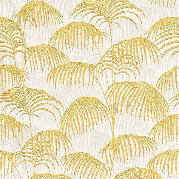 PROFHOME 961982-GU Natur Tapete Palmen Matt Gold Gelb Weiß 0,53 m x 10,05 m günstig online kaufen