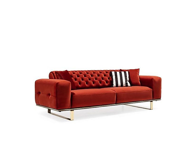 Xlmoebel Sofa Luxuriöses Chesterfield-Sofa für drei Personen in rotem Stoff günstig online kaufen