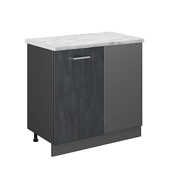 Vicco Eckunterschrank R-Line, Schwarz Beton/Anthrazit, 86 cm AP Marmor günstig online kaufen