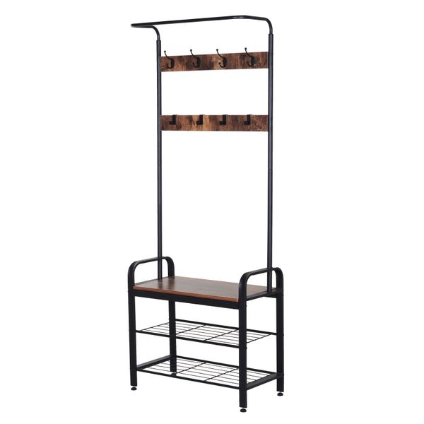 HOMCOM Garderobenständer Kleiderständer mit Schuhbank günstig online kaufen