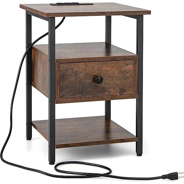 Costway Nachttisch mit Ladestation & Schublade 40 x 40 x 55 cm günstig online kaufen
