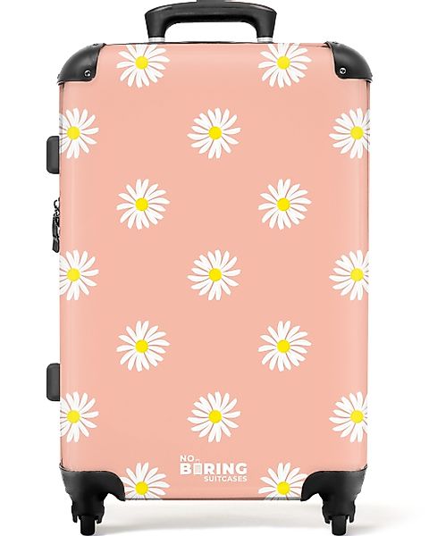 NoBoringSuitcases.com© Hartschalen-Trolley Pastellorange mit Gänseblümchen günstig online kaufen