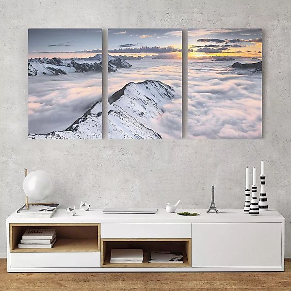 3-teiliges Leinwandbild Berg - Querformat Blick über Wolken und Berge günstig online kaufen