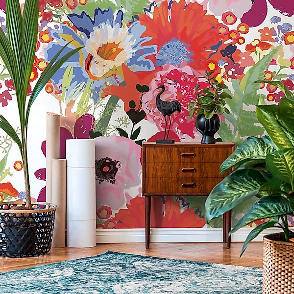 PROFHOME 392071-GU Fototapete Blumen Matt Weiß Rot Lila Grün 1,59 m x 2,8 m günstig online kaufen
