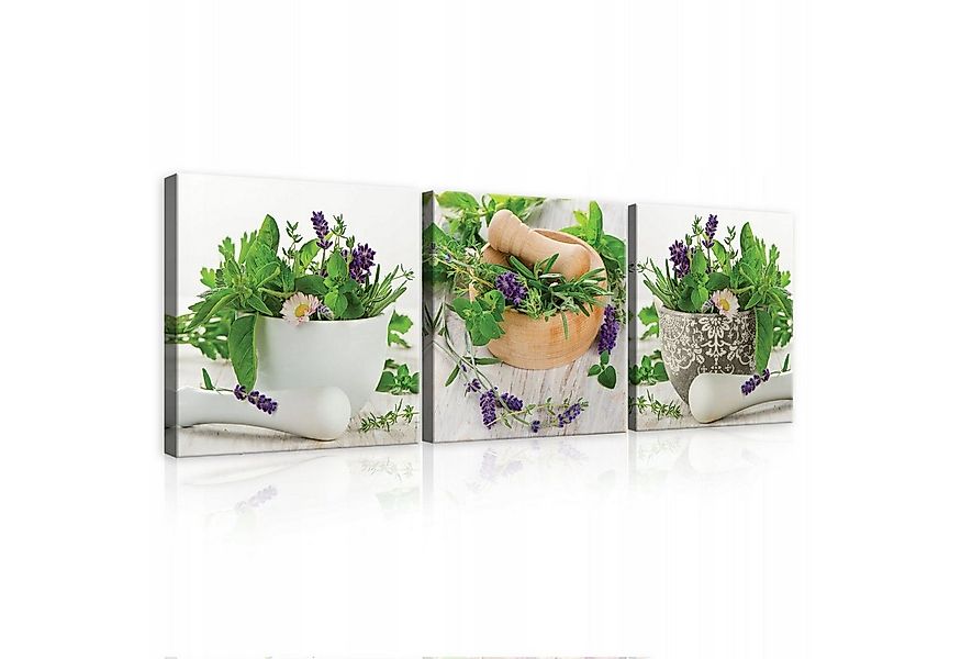 Wallarena Leinwandbild Küche Gewürze Kräuter 3 Teile SET Wandbilder Leinwan günstig online kaufen