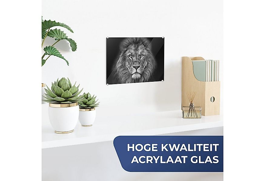 MuchoWow Acrylglasbild Tiere - Löwe - Schwarz - Weiß - Porträt, Inkl. Aufhä günstig online kaufen