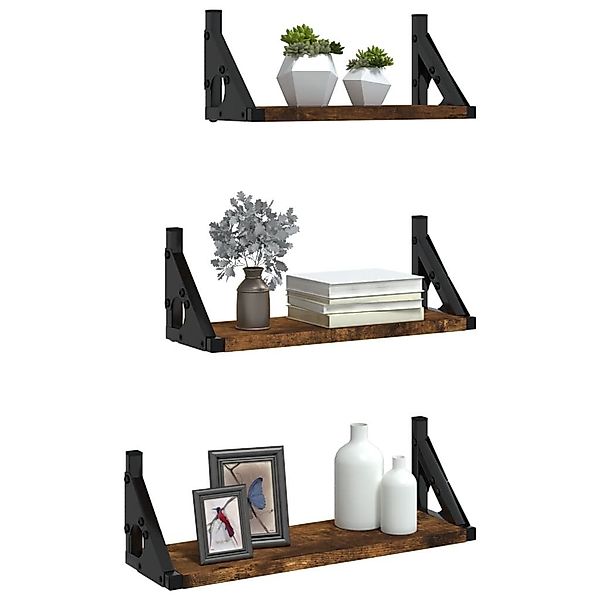 vidaXL Regal 3-tlg. Wandregal-Set Räuchereiche Holzwerkstoff, günstig online kaufen