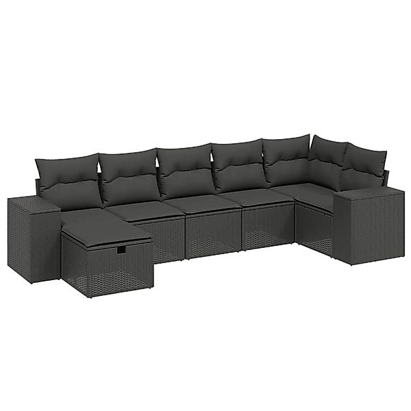 vidaXL 7-tlg Garten-Sofagarnitur mit Kissen Schwarz Poly Rattan Modell 134 günstig online kaufen