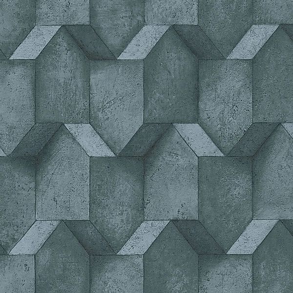 PROFHOME 388271-GU 3D Tapete Geometrisch Matt Blau petrol Grau 0,53 m x 10, günstig online kaufen