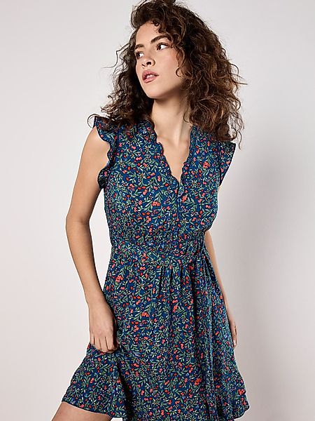 Apricot Druckkleid Blumenwald-Rüschen-Ditsy-Kleid günstig online kaufen