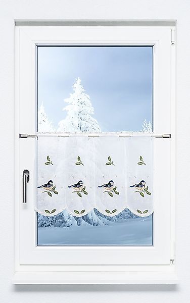 Plauener Spitze® Scheibengardine Blaumeise Schneeflocke, (1 günstig online kaufen
