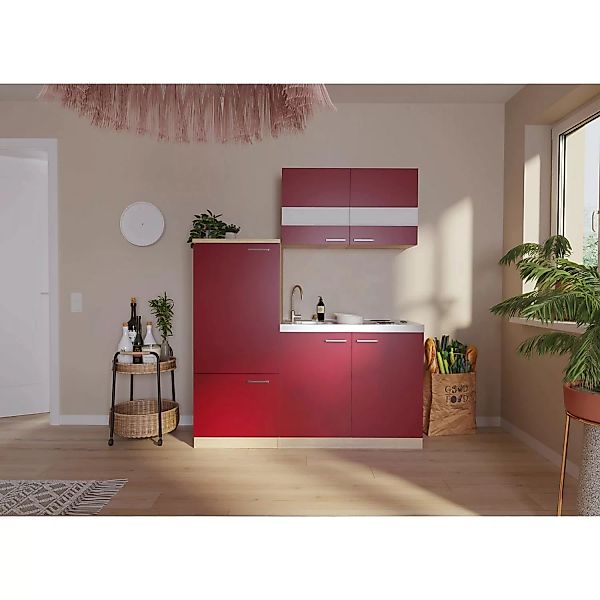 Respekta Miniküche KB160ESR 160 cm Rot-Eiche Sonoma Sägerau Nachbildung günstig online kaufen