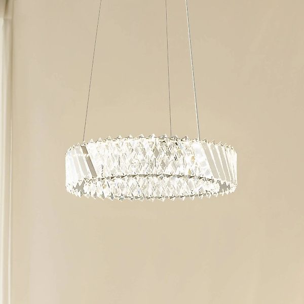 Lucande LED-Hängeleuchte Glacis, Kristall, Ø 40 cm, chrom günstig online kaufen