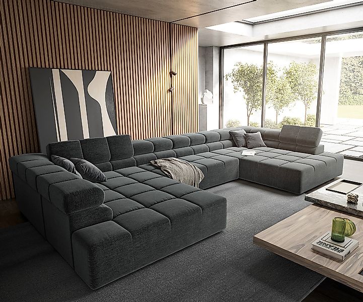 DELIFE Wohnlandschaft Phia, Velour Grau 430x220 günstig online kaufen