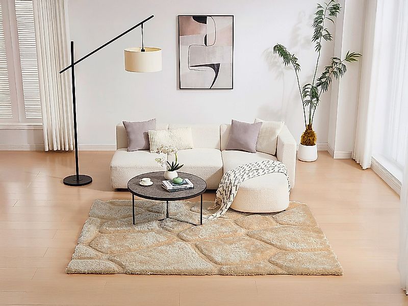 Hochflorteppich mit Reliefstruktur - 200 x 290 cm - Dunkelbeige - PIETRA günstig online kaufen