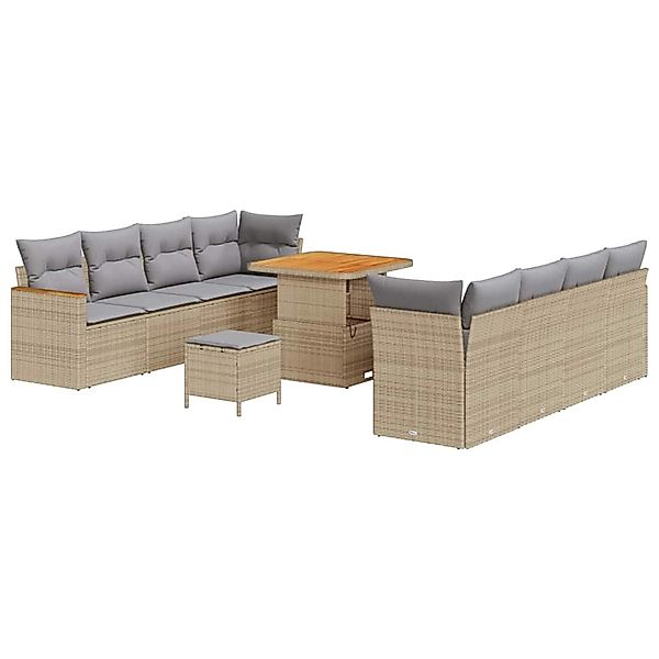 vidaXL Garten-Sofa-Set mit Kissen 11-Tlg Beige Poly Rattan 3363017 günstig online kaufen