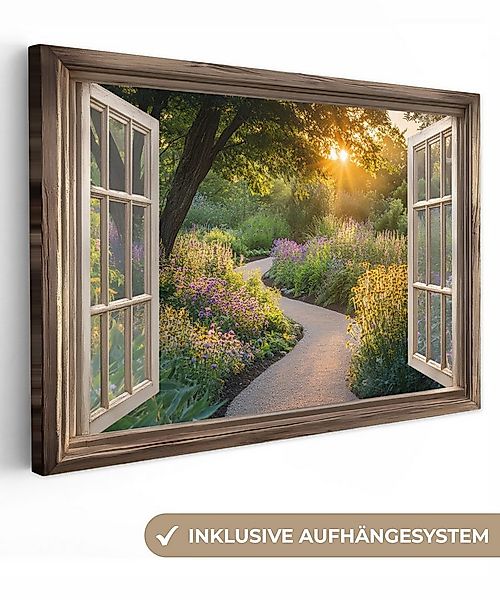 OneMillionCanvasses® Leinwandbild Aussicht - Blumen - Natur - Sonne - Weg, günstig online kaufen