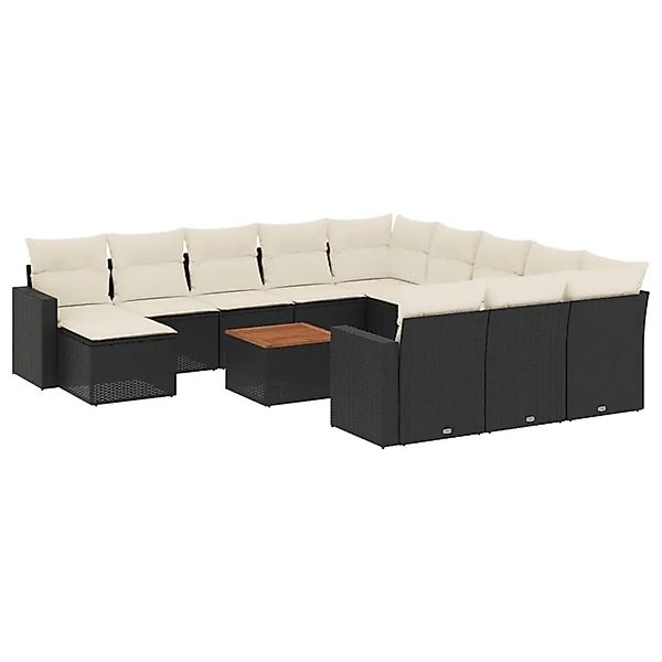 vidaXL 13-Tlg Garten-Sofagarnitur mit Kissen Schwarz Poly Rattan 3224425 günstig online kaufen