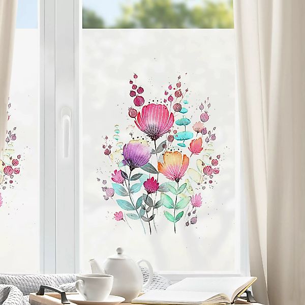 Fensterfolie Esther Meinl - Aquarell Regenbogen Blumen günstig online kaufen