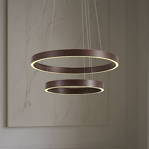 Lucande LED-Hängeleuchte Yonam, Ø 60 cm, 2-flg., braun, CCT günstig online kaufen