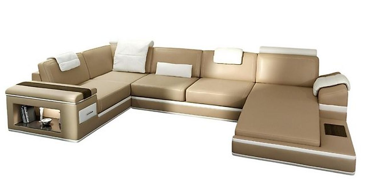 Xlmoebel Ecksofa Beigefarbenes Ecksofa mit USB-Anschluss, Polsterlederbezug günstig online kaufen