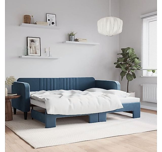 vidaXL Gästebett Gästebett Tagesbett Ausziehbar Blau 90x200 cm Samt Bett Be günstig online kaufen