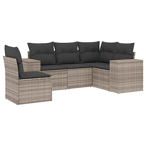 vidaXL 5-Tlg Garten-Sofagarnitur mit Kissen Hellgrau Poly Rattan 3222571 günstig online kaufen