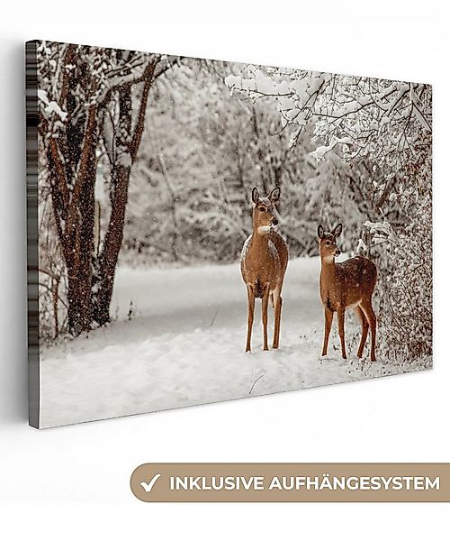 OneMillionCanvasses® Leinwandbild Hirsche - Schnee - Bäume, Fotodruck (1 St günstig online kaufen