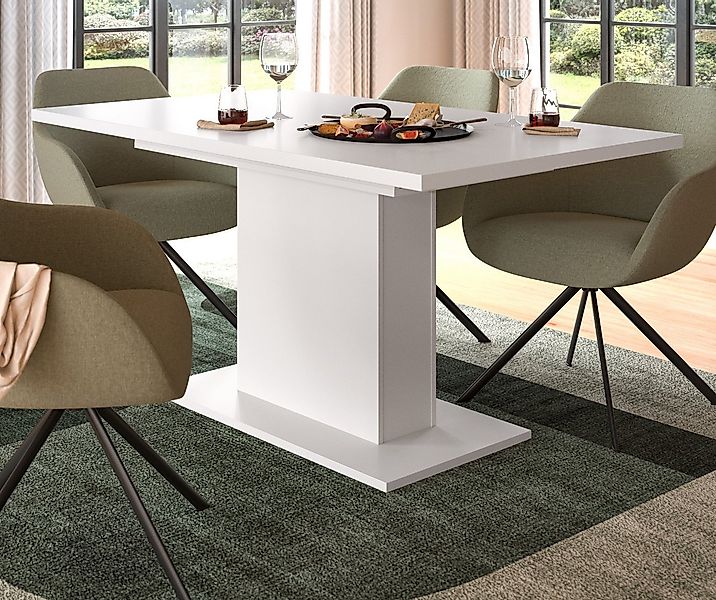 Inn.Furn Säulen-Esstisch Home-X (Küchentisch in mattem Weiß, ausziehbar 150 günstig online kaufen