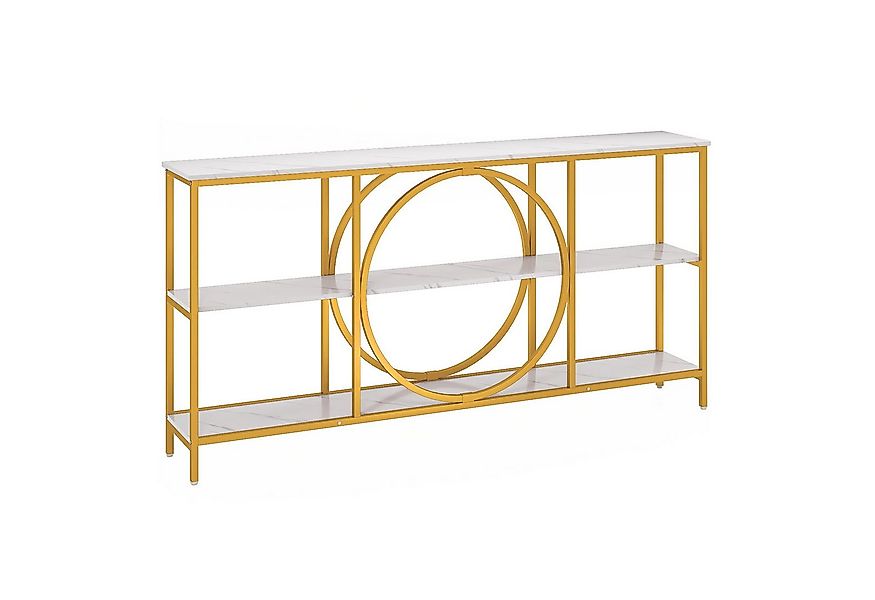 COSTWAY Konsolentisch, 180cm, schmal, 3 Ebenen Sofatisch, Metallrahmen Weiß günstig online kaufen