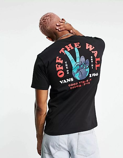 Vans – Peace World – T-Shirt in Schwarz mit großem Print auf der Rückseite günstig online kaufen