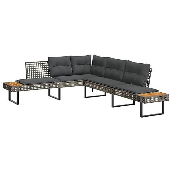 vidaXL Gartensofa in L-Form mit Kissen Grau Poly Rattan und Akazie 365635 günstig online kaufen