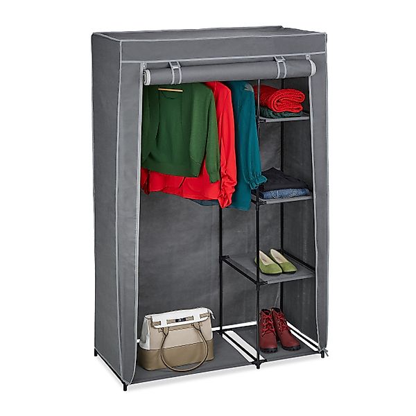 relaxdays Stoffschrank mit Kleiderstange Anthrazit günstig online kaufen