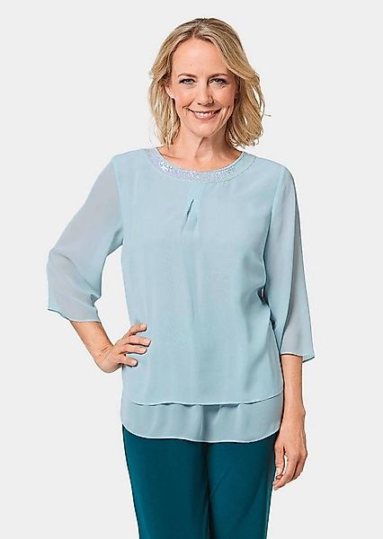 GOLDNER Kurzarmbluse Luftige Chiffonbluse mit Pailletten günstig online kaufen