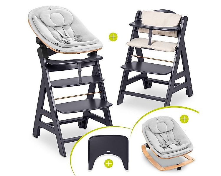 Hauck Hochstuhl Beta Plus Dark Grey Newbornset Eco - Light Grey (Set), Holz günstig online kaufen